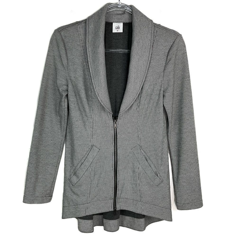 Cabi Drop Off Pinstripe Gray White High Low Jacket XS 5300